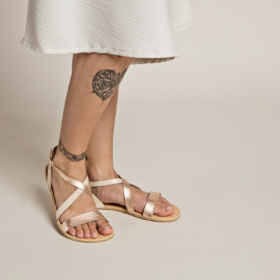 Shapen Calla Rose Gold high-quality leather golden barefoot sandals for women.