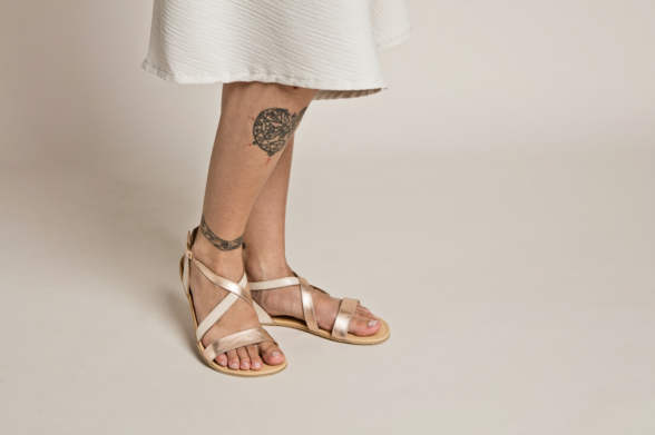 Shapen Calla Rose Gold high-quality leather golden barefoot sandals for women.