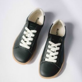 Blusun Black high-quality leather black barefoot casual shoes, adjustable with light sole laces.