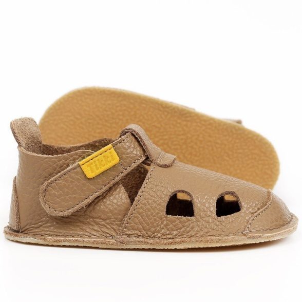 Tikki Nido Cappuccino beige barefoot sandals for children made of high-quality leather.