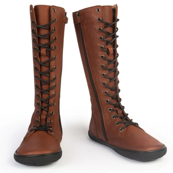 Koel Flora Chocolate boots zipper laces lightweight barefoot