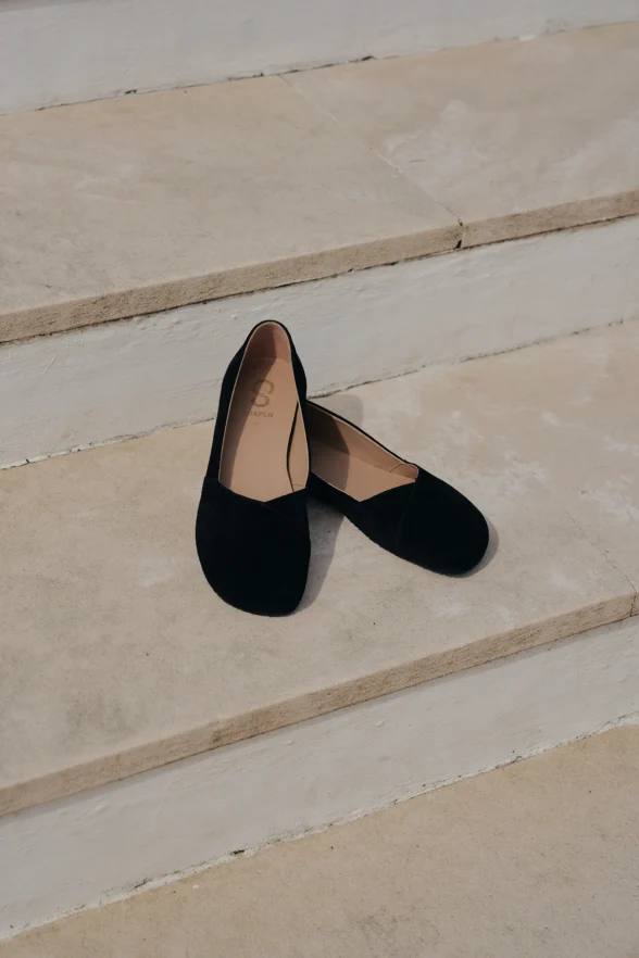 Shapen Peony Black Suede barefoot ballerinas - Wide - Image 6