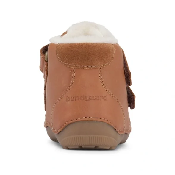 bundgaard petit mid winter strap sooja lambavillase vooriga pruuni värvi laste barefoot talvesaapad krõpsudega