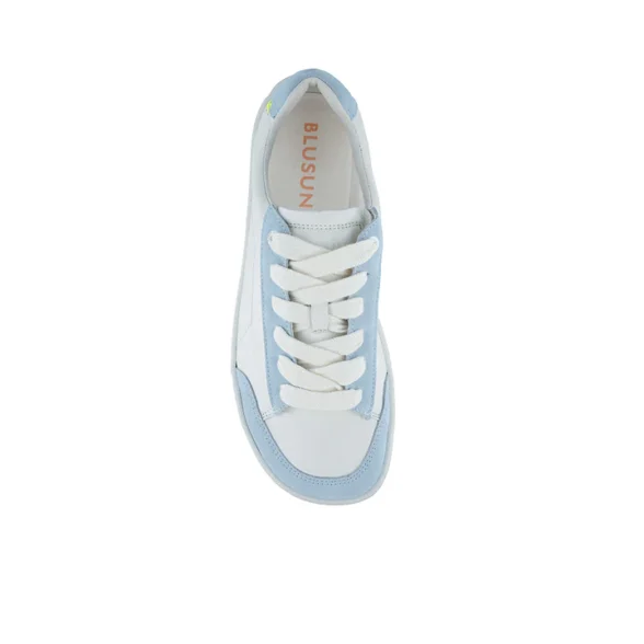 Blusun 500 White Powder white leather barefoot sneakers with light blue details