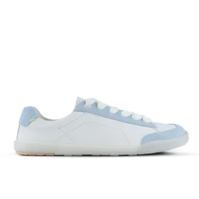 Blusun 500 White Powder white leather barefoot sneakers with light blue details