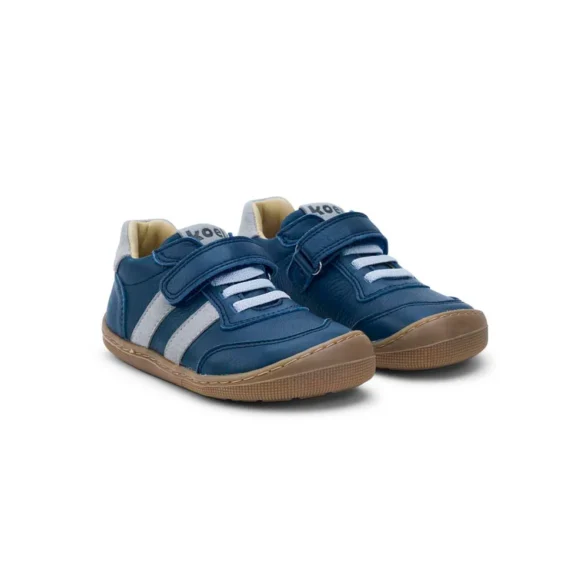 Koel Dylan Leather Navy blue leather barefoot sneakers for kids with velcro strap