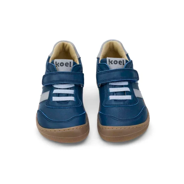 Koel Dylan Leather Navy blue leather barefoot sneakers for kids with velcro strap