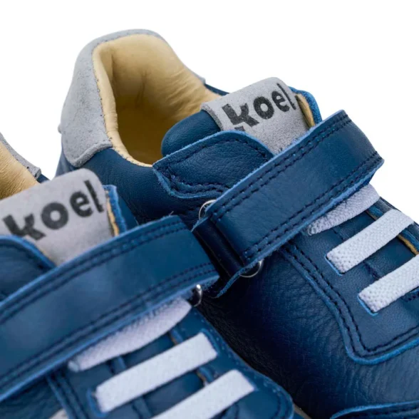 Koel Dylan Leather Navy blue leather barefoot sneakers for kids with velcro strap