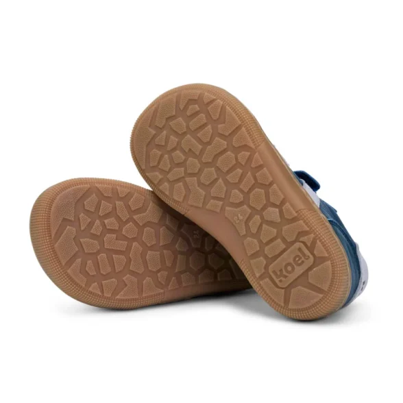 Koel Dylan Leather Navy blue leather barefoot sneakers for kids with velcro strap
