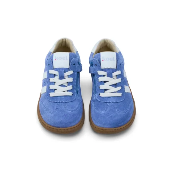 Koel Declan Suede Lavender leather barefoot sneakers for youth with laces and zipper