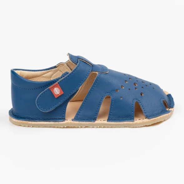 Lang.S Aranya Notte blue leather barefoot sandals for kids, suitable both as indoor shoes and summer footwear.