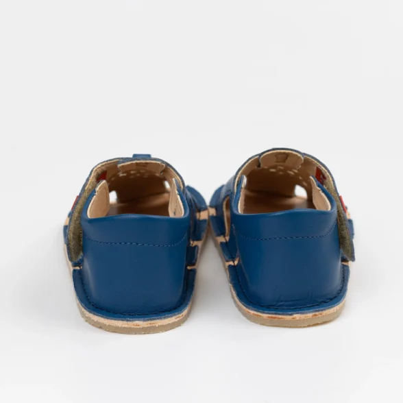 Lang.S Aranya Notte blue leather barefoot sandals for kids, suitable both as indoor shoes and summer footwear.