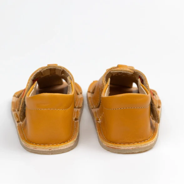 Lang.S Aranya Ocre mustard yellow unisex barefoot kids’ sandals made from high-quality leather