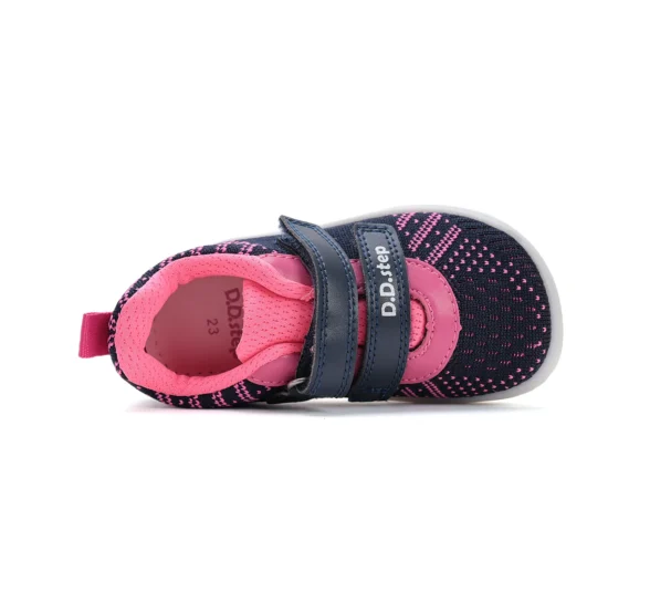 d.d.step royal blue pink sport kootud tekstiilist kahe krõpsuga laste barefoot sporditossud