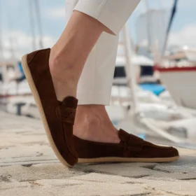 be lenka bianca chocolate brown veluurnahast mokasiinid naistele effektse lisapaelaga üleni pruuni värvi barefoot jalanõud