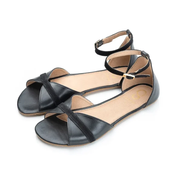 Shapen Petal Black are classic black leather barefoot sandals.