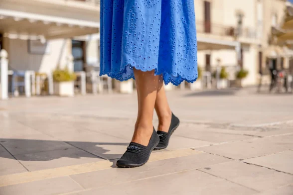 leguano lady vogue black effektse pandlaga musta värvi kootud kangast kerged naiste baleriinad