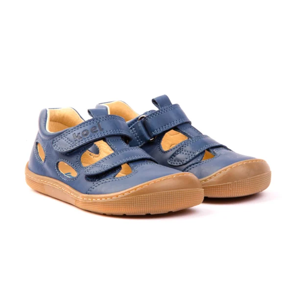 Koel Deen Napa Jeans dark blue barefoot sandals with rubber soles and velcro straps