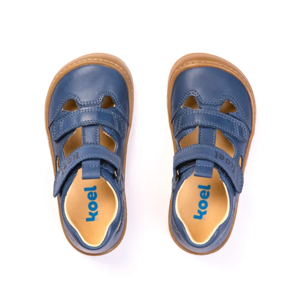 Koel Deen Napa Jeans dark blue barefoot sandals with rubber soles and velcro straps