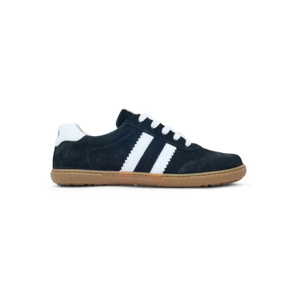 koel francie suede black seemisnahast musta värvi retrohõngulised barefoot tennised valgete triipudega