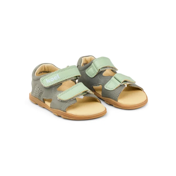 Koel Ova Grey high-quality leather barefoot sandals for kids, suitable as indoor shoes for kindergarten or outdoor shoes in warm weather