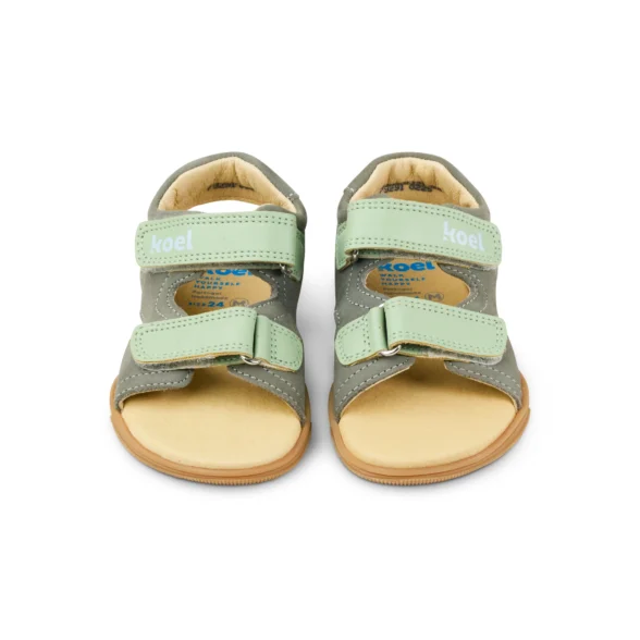 Koel Ova Grey high-quality leather barefoot sandals for kids, suitable as indoor shoes for kindergarten or outdoor shoes in warm weather
