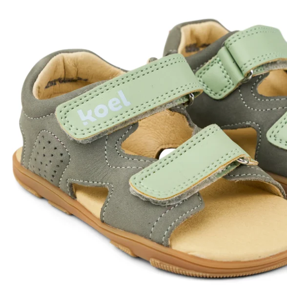 Koel Ova Grey high-quality leather barefoot sandals for kids, suitable as indoor shoes for kindergarten or outdoor shoes in warm weather