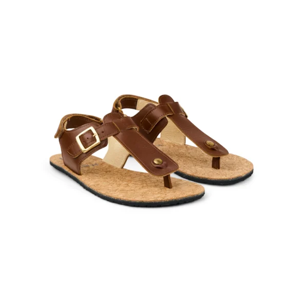 Koel Ariana Napa Cognac brown barefoot toe-post sandals for women, made from high-quality leather with velcro closure