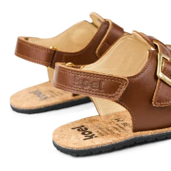 Koel Ariana Napa Cognac brown barefoot toe-post sandals for women, made from high-quality leather with velcro closure