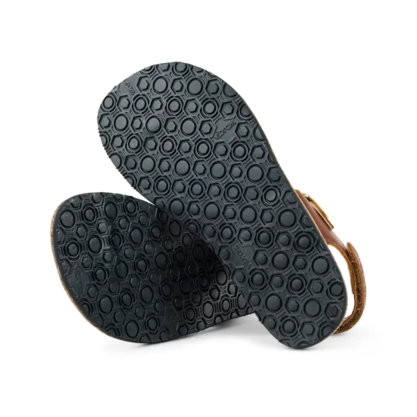 Koel Ariana Napa Cognac brown barefoot toe-post sandals for women, made from high-quality leather with velcro closure