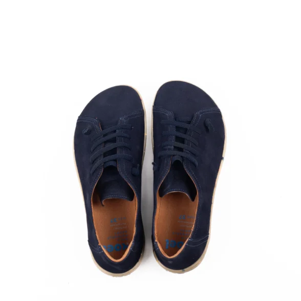 Koel izzie eco navy seemisnahast stiilsed ja mugavad tumesinised barefoot jalanõud kummipaeltega