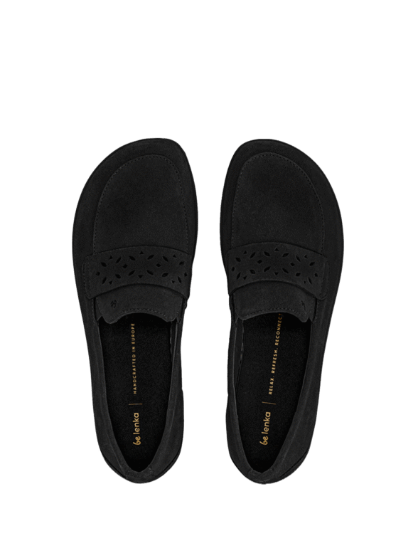 be lenka bianca all black veluurnahast mokasiinid naistele effektse lisapaelaga üleni musta värvi barefoot jalanõud