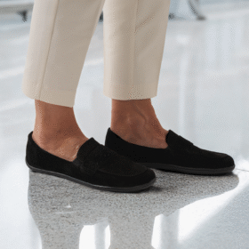 be lenka bianca all black veluurnahast mokasiinid naistele effektse lisapaelaga üleni musta värvi barefoot jalanõud