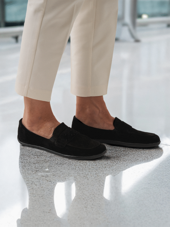 be lenka bianca all black veluurnahast mokasiinid naistele effektse lisapaelaga üleni musta värvi barefoot jalanõud
