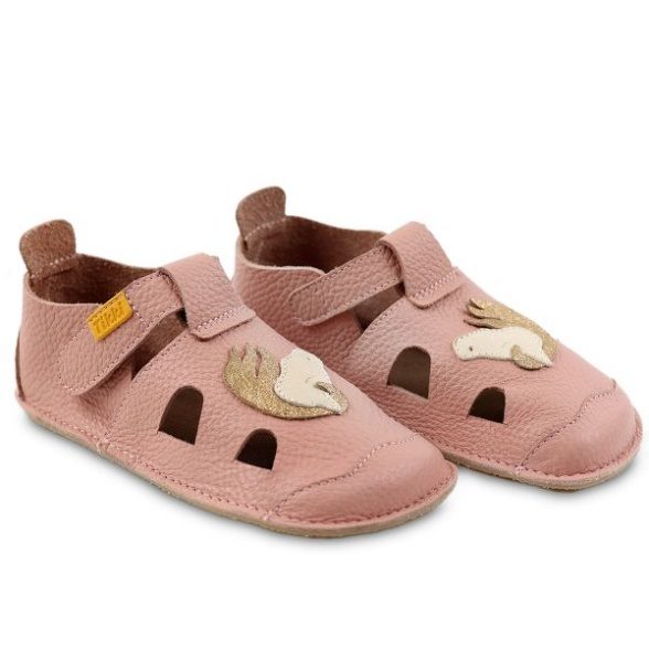 Tikki Nido Pony pink leather barefoot sandals for kids with velcro strap