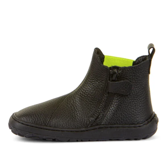 Froddo barefoot Chelys black/yellow üleni nahast musta värvi ja kollase kummiga barefoot saapad lukuga noortele ja lastele