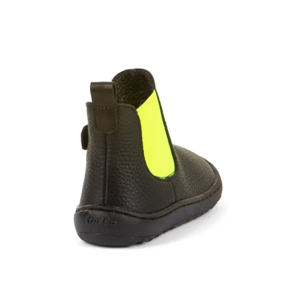 Froddo barefoot Chelys black/yellow üleni nahast musta värvi ja kollase kummiga barefoot saapad lukuga noortele ja lastele