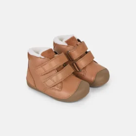 bundgaard petit winter cognac pruuni värvi nahast sooja villase voodriga laste barefoot talvesaapad esimesteks sammudeks