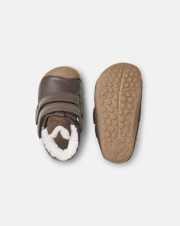 bundgaard petit winter dark brown pruuni värvi nahast sooja villase voodriga laste barefoot talvesaapad esimesteks sammudeks