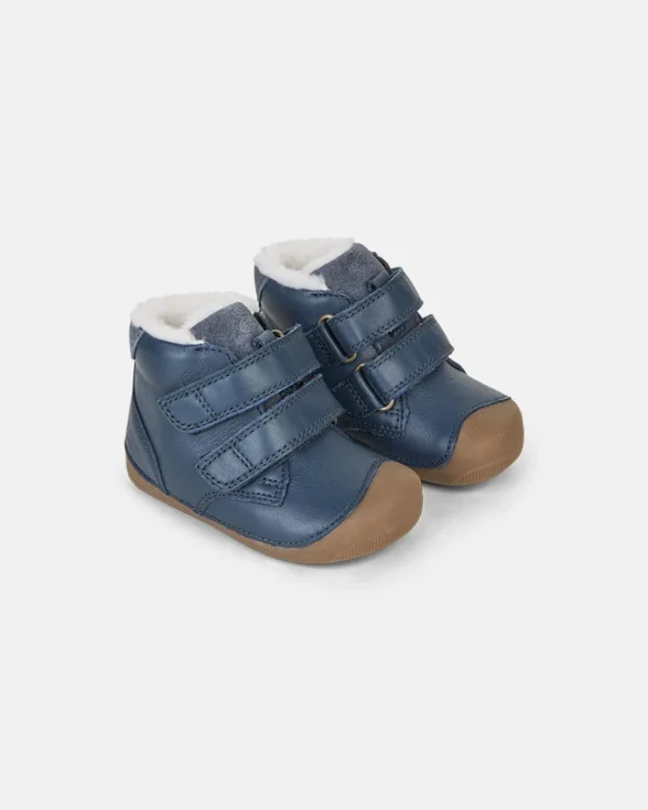 bundgaard petit winter navy sinist värvi nahast sooja villase voodriga laste barefoot talvesaapad esimesteks sammudeks