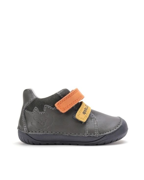 d.d.step khaki bear kollase ja oranši krõpsuga karu motiiviga laste barefoot saapad nahast