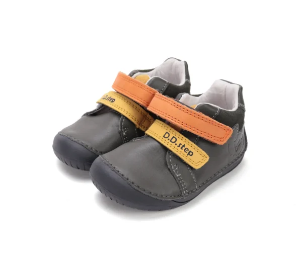 d.d.step khaki bear kollase ja oranši krõpsuga karu motiiviga laste barefoot saapad nahast