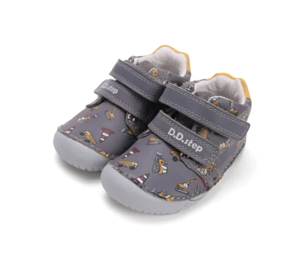 d.d.step Dark Grey Roadworks masinatega halli värvi nahast laste barefoot saapad