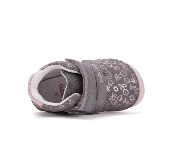 d.d.step Dark Grey Metallic Flowers sädelevate roosade lillede ja roosade taldadega barefoot saapad lastele
