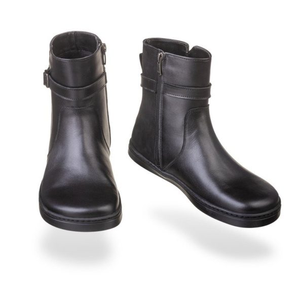 peerko glamour black üleni musta värvi nahast lukuga barefoot saapad naistele