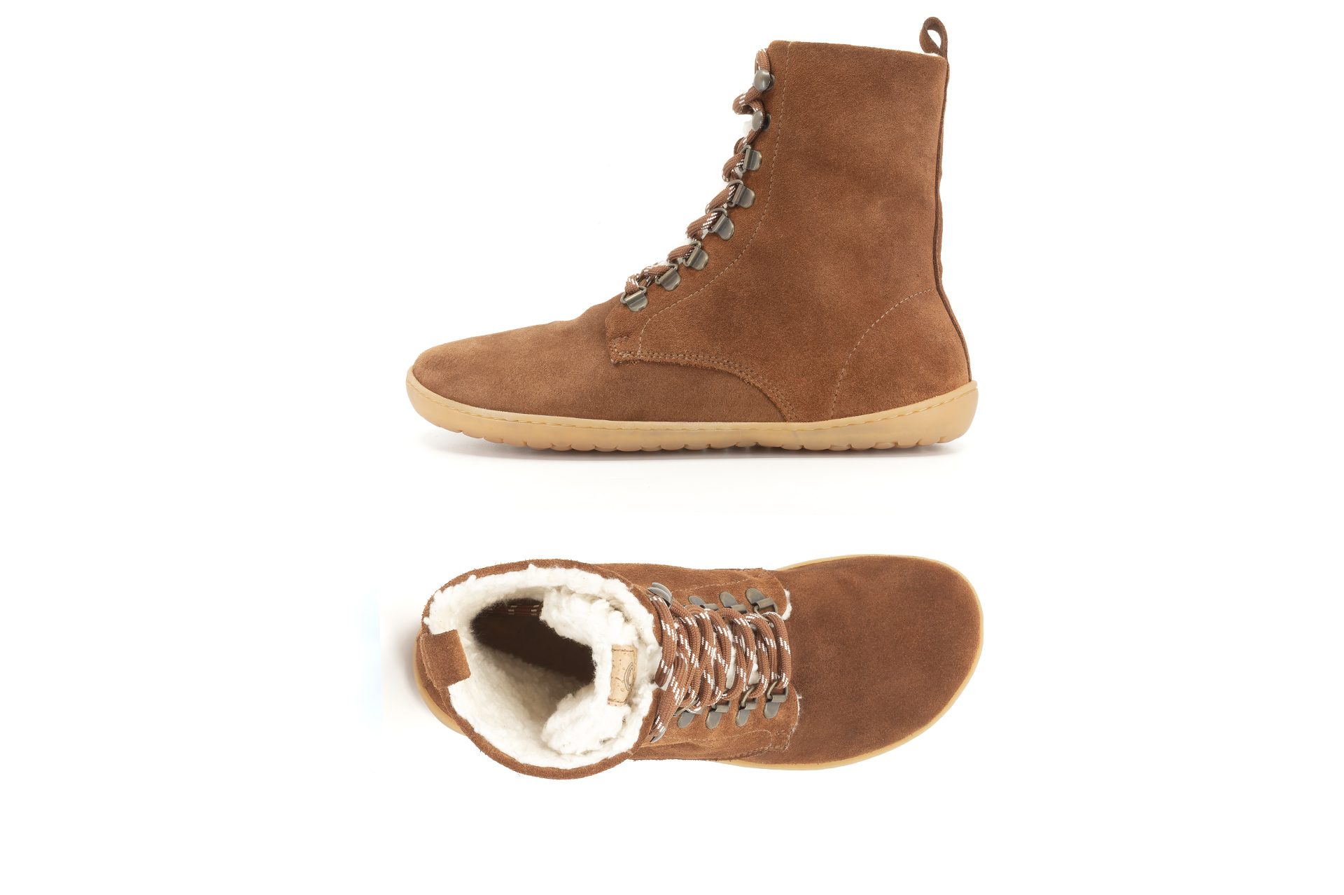 mukishoes lapedo pruuni värvi nahast saapad koheva puuvillase voodriga. Barefoot saapad unisex talvesaapad