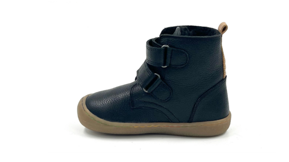 Minimus Robin 2 Black musta värvni nahast laste barefoot talvesaapad krõpsudega