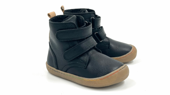 Minimus Robin 2 Black musta värvni nahast laste barefoot talvesaapad krõpsudega