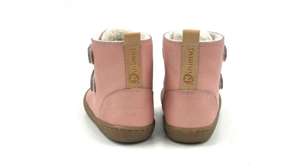 Minimus Robin 2 Pink roosat värvi nahast krõpsudega barefoot saapad tüdrukutele soojad talvesaapad kummist tald