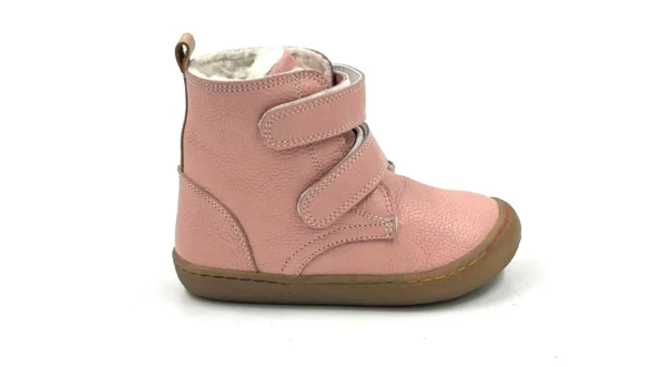 Minimus Robin 2 Pink roosat värvi nahast krõpsudega barefoot saapad tüdrukutele soojad talvesaapad kummist tald